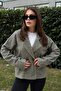 Women's Khaki Double Breasted Collar, Double Button, Comfortable Fit, Ribbed Stamp Fabric Jacket