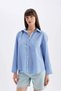 Oversize Wide Fit Striped Pocket Poplin Long Sleeve Shirt D2665Ax24Wn - 3