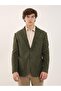 Khaki Men's Slim Fit Plain Cashmere Mono Collar Jacket