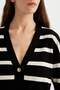 Relax Fit Striped V-Neck Button Knitwear Cardigan C5264Ax24Au - 6