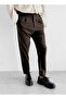 Men's Adjustable Buckle Pleated Fabric Trousers Brown - 5