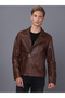 Erkek Biker Kestane Deri Ceket - E2021 - 2
