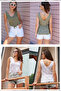 Women's Front Back V-Neck Sleeveless Strap Glitter Detailed 2-Pack Blouse KHAKI-WHITE