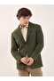 Khaki Men's Slim Fit Plain Cashmere Mono Collar Jacket - 3