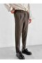 Men's Adjustable Buckle Pleated Fabric Trousers Brown - 3