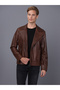 Erkek Biker Kestane Deri Ceket - E2021 - 5