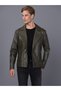 Erkek Biker Haki Deri Ceket - E2021 - 3