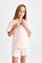 Girl's Standard Fit Short Sleeve Waffle Pajama Set with Shorts C8496A824Sm - 3