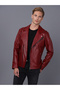 Erkek Biker Bordo Deri Ceket - E2021