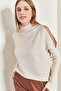 Women's Beige Half Turtleneck Off-Shoulder Knitwear Sweater 20223263 - 6