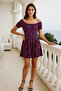 Women's Boat Neck Summer Mini Dress – Patterned and Stylish Design - 4