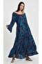 Women's Ethnic Shawl Patterned Madonna Collar Loose Authentic Long Dress - 3