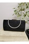 Women's Stoned Black Evening Dress Clutch Chain Strap Hand Wedding Engagement Night Shoulder Bag - 2