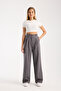 Women's Pleated Anthracite Fabric High Waist Palazzo Pants - 2