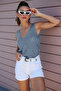 Women's Front Back V Neck Sleeveless Strap Glitter Detailed Indigo Blouse - 2