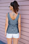Women's Front Back V Neck Sleeveless Strap Glitter Detailed Indigo Blouse - 4