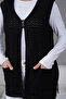 Women's Seasonal Knitted Model Three Buttons on the Front Double Pockets Mercerized Woven Classic Mother Vest