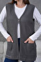 Women's Seasonal Knitted Model Three Buttons on the Front Double Pockets Mercerized Woven Classic Mother Vest - 5