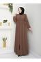 Casual Hajj and Umrah Ferace with Drawstring Sleeves and Waist and Stone Detail - 7