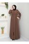 Casual Hajj and Umrah Ferace with Drawstring Sleeves and Waist and Stone Detail - 6