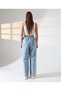 Women's Snow Washed Elastic Waist Comfortable Fit Wide Leg Blue Jean Soft Denim Trousers with Pockets - 7
