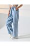 Women's Snow Washed Elastic Waist Comfortable Fit Wide Leg Blue Jean Soft Denim Trousers with Pockets - 4