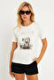 Kadın Ekru Baskılı T-Shirt AYD322 - 3