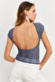 Women's Indigo Backless Lace Blouse Zh04