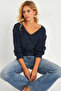 Women's Indigo Casual Short Knitwear Blouse Yv281 - 2