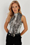Women's Stone-Black Snake Pattern Sleeveless Blouse LPP1259