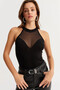 Women's Black Top Tulle Halter Neck Blouse Ey2922 - 2