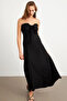Women's Black Gathered Wrap Midi Dress Ey3096 - 6