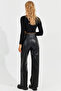 Women's Black Velcro Leather Trousers ELA3088 - 3