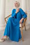 Casual Buttoned Eyebrow Cobalt Blue Dress