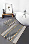Crowbar Patterned Black, White and Gold Detailed Set of 2 Non-Slip Base Washable Bath Mats