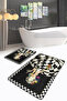 Black and White Checkered Floral Woman Figured Non-Slip Base Washable 2-Piece Bath Mat Set - 3