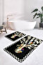 Black and White Checkered Floral Woman Figured Non-Slip Base Washable 2-Piece Bath Mat Set - 2