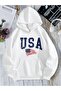 USA Flag Sweatshirt - White Printed Oversize Hoodie
