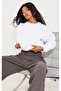 Plain Basic Sweatshirt - White Long Sleeve Oversize Crew Neck
