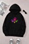 Unisex Black Hooded Sweatshirt – Colorful Hands Printed, Thick Fabric with Embossing