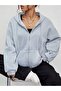 Unprinted Zippered Cardigan Sweatshirt - Gray Oversize Winter Thick Hoodie