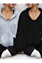 2-Piece Unprinted Zippered Cardigan Sweatshirt - Black Gray Oversize Winter Thick Hood