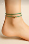 2-Pack of Gold Heart-Shaped Green Rope Lucky Anklets - Does Not Tarnish