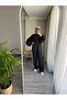 High Waist Palazzo Wide Leg Black Fabric Pants - 2