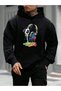 Unisex Black Color Headphone Printed Black Hooded Oversize Sweatshirt