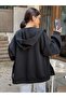 Favorite Zippered Cardigan Sweatshirt - Black Printed Oversize Winter Thick Hoodie - 2