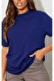 Plain Single Jersey T-Shirt - Navy Blue Oversize Crew Neck Short Sleeve T-Shirt - 2