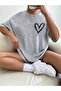 Minimal Heart T-shirt - Gray Printed Oversize Crew Neck Short Sleeve T-Shirt - 2