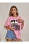 New York 1931 T-shirt - Pink Oversize Printed Crew Neck - 6