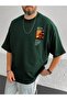 Beach Logo T-Shirt - Green Printed Oversize Crew Neck Short Sleeve - 5